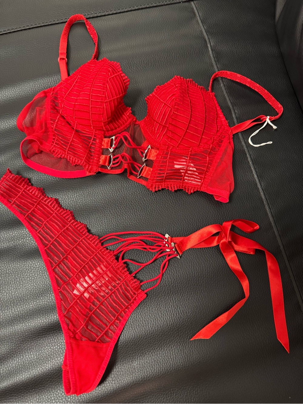 Rien Red Sheer Cage Lingerie Set 32B XS Valentine Boudoir